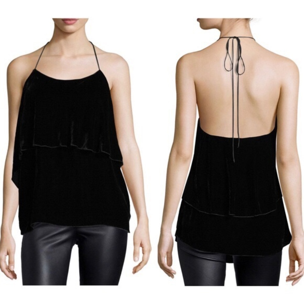 Alice + Olivia Black Velvet Marybeth Top, S, NWT